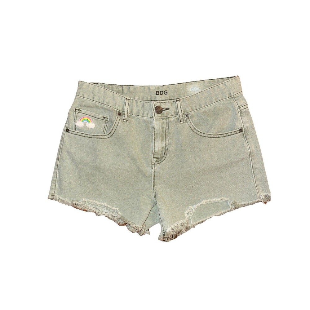 BDG Llama Rainbow Embroidered Mid Rise Freja Cut off Denim Jean Shorts Size 28